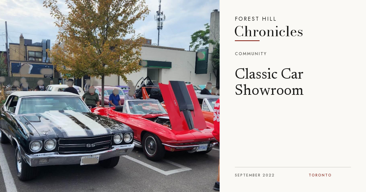 Classic cars gathered along Eglinton Avenue for the neighbourhood event.